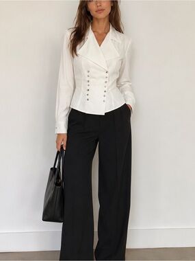 Vintage CTME White Asymmetrical Blouse Shell Button Jacket Top Made USA S